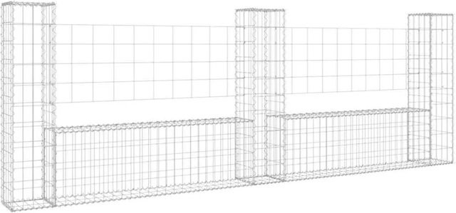 vidaXL Gabionenkorb U-Form aus Eisen mit 3 Säulen in Silber und Grau, B/T/H: 260 x 20 x 100 cm - Bild 1