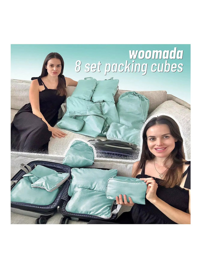 Ryanai Set aus 8 Stück komprimierbare Reise-Aufbewahrungstaschen aus Nylon in Schwarz - Bild 2