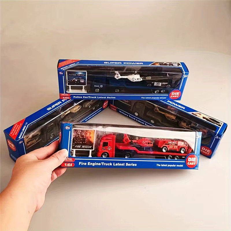 SONGYI Spielfahrzeug-Set, Polizeiauto, Feuerwehrauto, LKW, Spielset - Bild 4