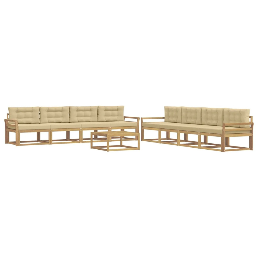 vidaXL Outdoor-Sofagarnitur aus Akazienholz in L-Form, 9-teiliges Set in Weiß und Beige mit Polstern, B/T/H: 79 x 79 x 37 cm - Bild 2