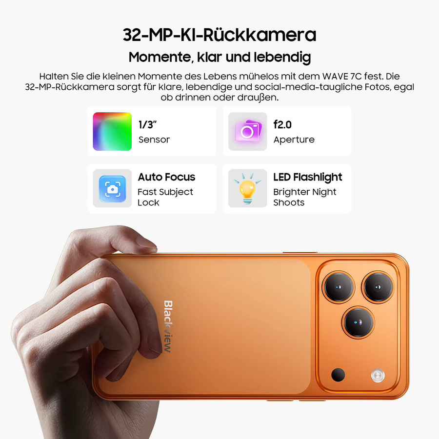 Blackview WAVE 7C Smartphone mit 6,56-Zoll HD+ Display, 64 GB Speicher, 16 GB RAM, 5000mAh Akku, 32MP Rückkamera und 13MP Frontkamera, Android 16, Dual-SIM, Schwarz - Bild 4