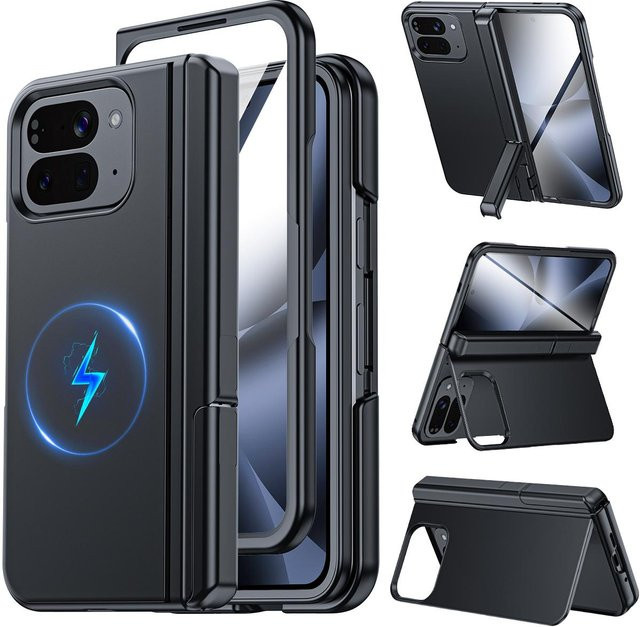 Magnetische Schutzhülle für Google Pixel 10 Pro Fold mit integriertem Ständer und Scharnierschutz, kompatibel mit MagSafe, inklusive Displayschutzfolie, Lila Schwarz - Bild 1