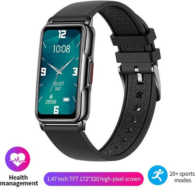 LIGE Smartwatch mit Bluetooth, Herzfrequenzmessung, Blutsauerstoff und Sportfunktionen, Schwarz, Silikonarmband - Bild 1