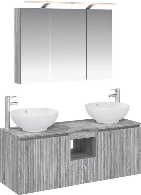 vidaXL Badezimmerschrank-Set in Grau, bestehend aus Waschtischunterschrank und Spiegelschrank mit LED-Beleuchtung, modern und wandmontiert - Bild 1