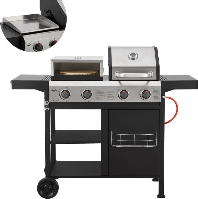 El Fuego 3in1 Kombigrill Boston Gasgrill mit Pizzaofen und Edelstahl-Plancha in Silber - Bild 1