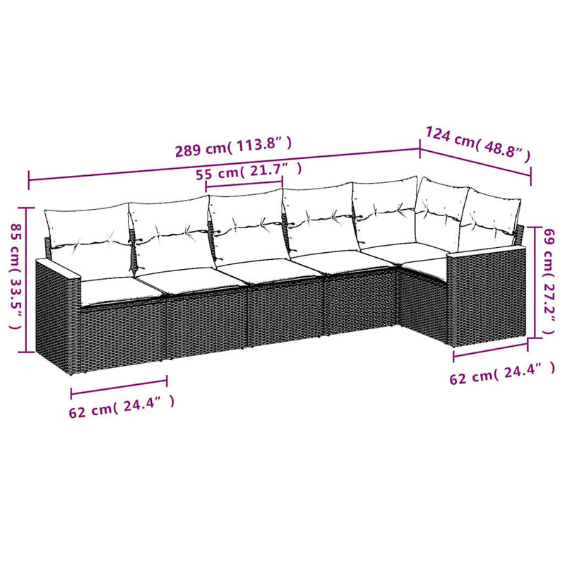 Vidaxl Gartenmöbel-Set aus Polyrattan mit Kissen, 6-teilig, Schwarz - Bild 3
