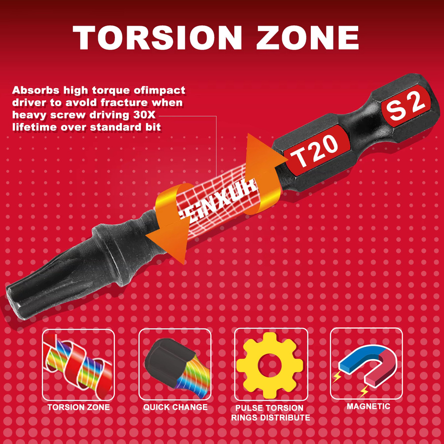Geinxurn 20-teiliges Schlag-Torx-Schraubendreher-Bit-Set aus S2-Stahl mit Aufbewahrungsbox, rot - Bild 3