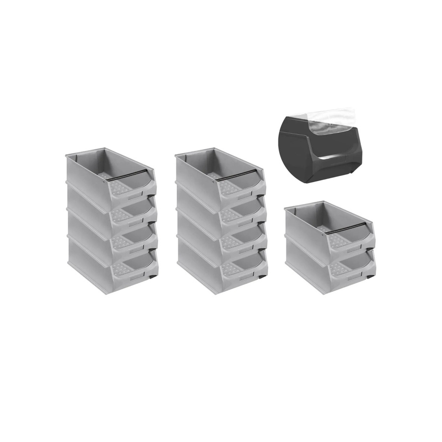 PROREGAL SparSet 10x Sichtlagerbox 5.1 mit Griffstange und Abdeckung, Grau, H x B x T: 20 x 30 x 50 cm - Bild 2