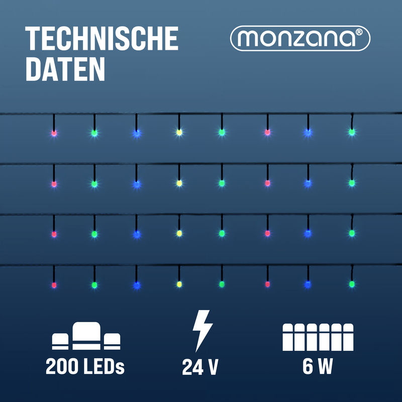 Monzana LED Weihnachts-Lichterkette RGB Mehrfarbig mit Fernbedienung, Timer und Dimmfunktion, 20 m Länge, IP44 wetterfest für Innen- und Außenbereich - Bild 4