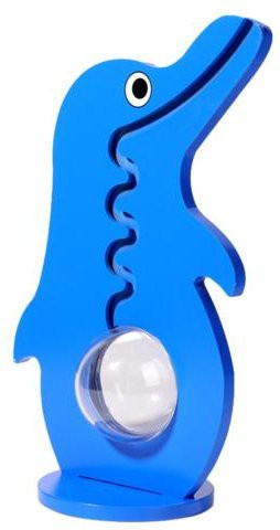 Miro Sparschwein aus Holz und transparentem Acryl in Blau mit Dinosaurier- und Pinguin-Design als dekorative Geldbox für Kinder - Bild 1