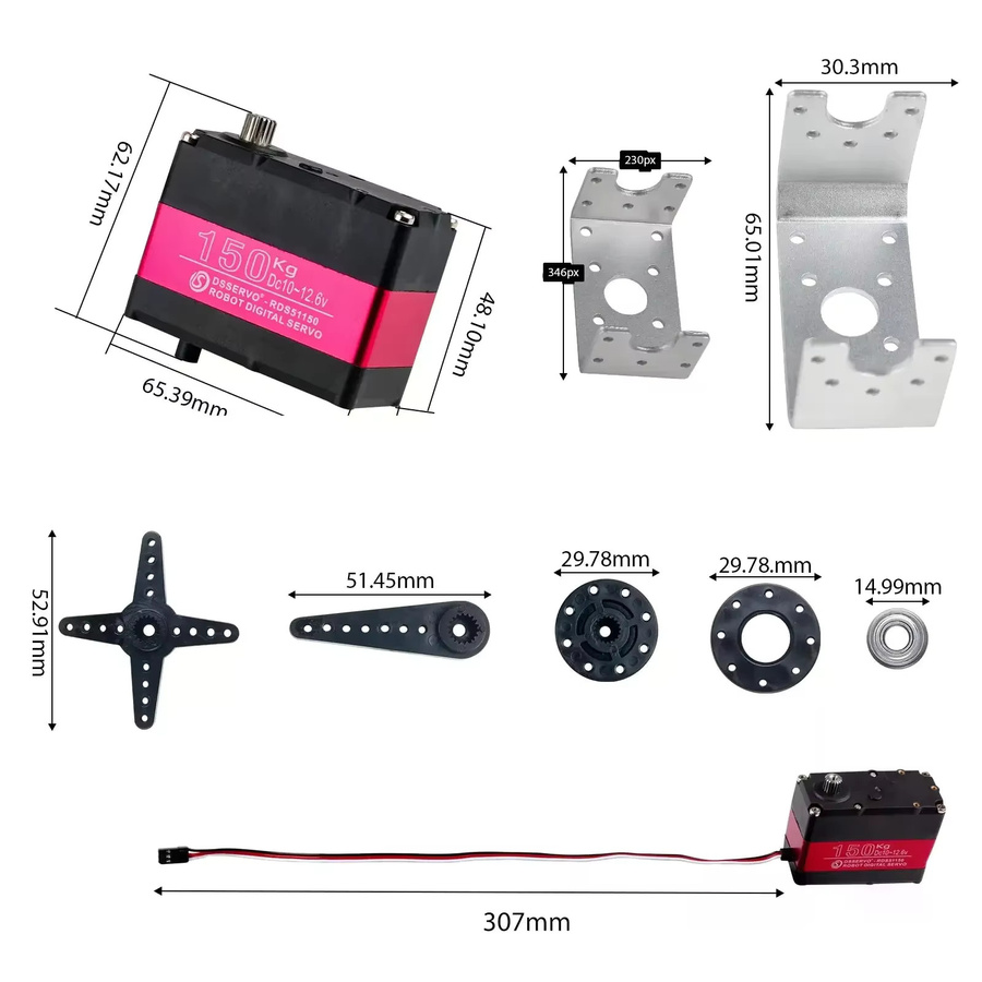 Stemedu RDS51150 Digitalservo, Metallgetriebe, Doppelwelle, mit U-Montagehalterung - Bild 2