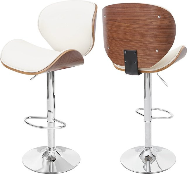 MCW Barhocker Arklow im Retro-Design aus Bugholz mit Kunstleder-Polsterung in Walnuss-Optik und Creme - Bild 1