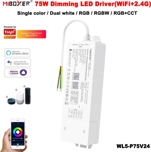 MiBoxer WL5-P75V24 Tuya Smart 5in1 WiFi Dimmer Treiber für RGBCCT LED-Streifen, 24V 75W - Bild 1