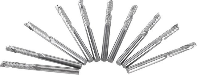 10 Stück CosyHome Einzahn Wolframcarbid Schaftfräser CNC-Bits zum Schneiden von Holz und Acryl, Farbe: Silber, Durchmesser: 3,175 mm, Schnitttiefe: 15 mm - Bild 1