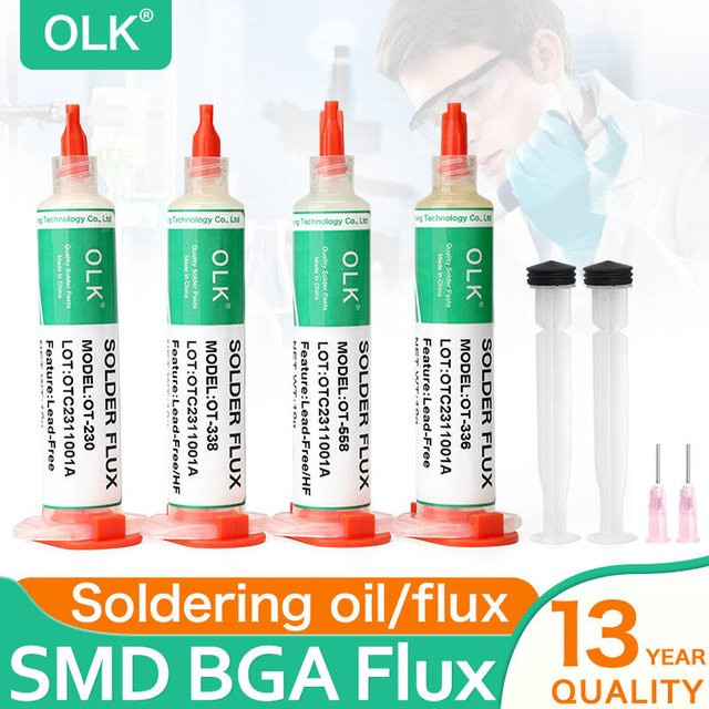 OLK BGA-Flussmittel für SMD-Reparaturen, bleifrei und halogenfrei, No-Clean-Lötpaste mit Kolophonium, 10 cc - Bild 1
