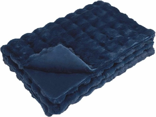 vidaXL Kunstfell Decke aus Polyester in Marineblau, B/B: 130 x 150 cm - Bild 1