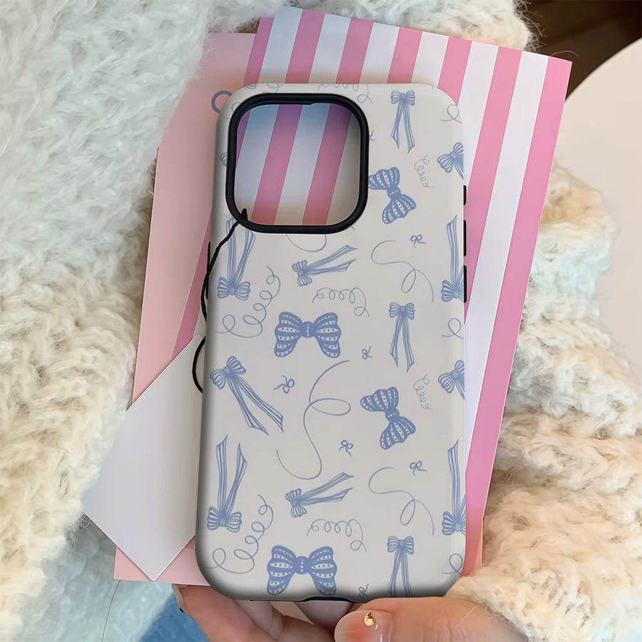 Potdemiel Handyhülle mit hellblauer Schleife und Wirbel für iPhone 17 16 15 14 13 Pro Max Plus mit doppelschichtiger Rückseite - Bild 3