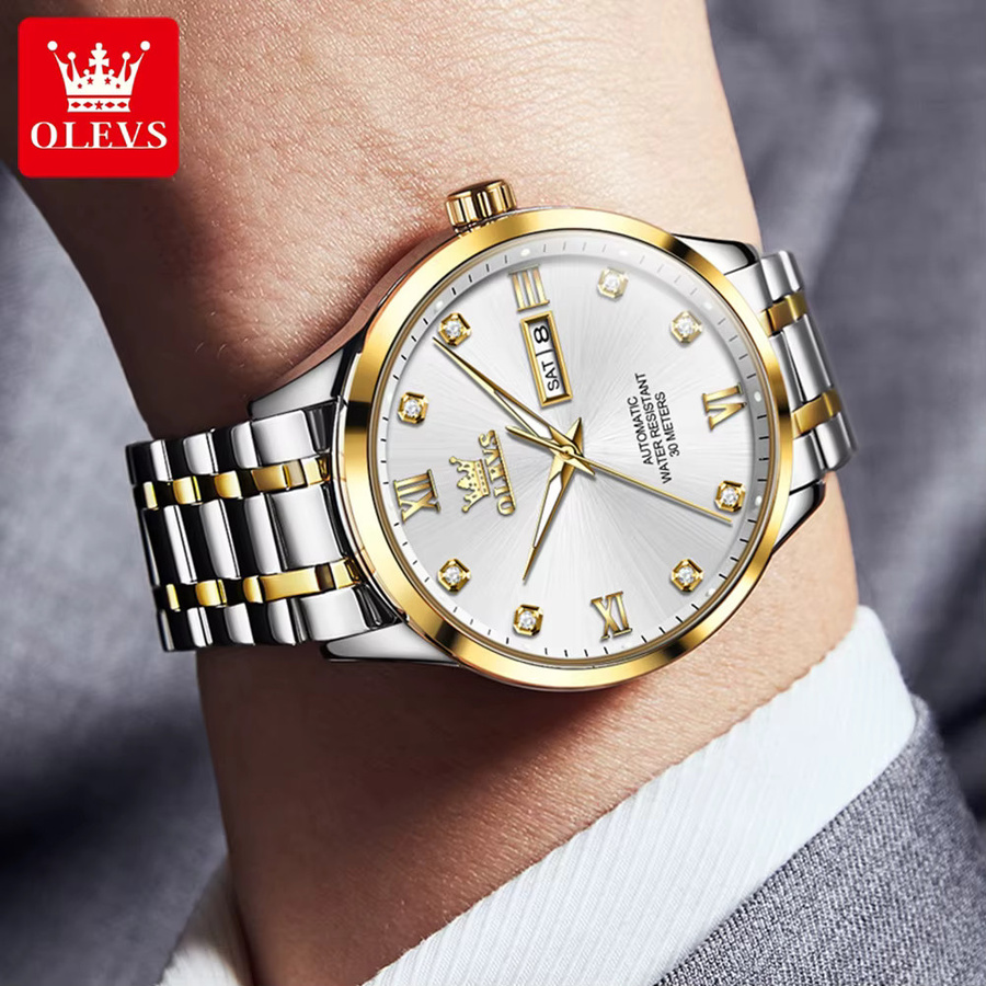 OLEVS Armbanduhr Automatik, Edelstahl, Bicolor, Diamant, Herren - Bild 5