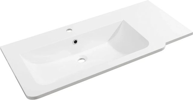 Fackelmann Gussmarmor-Waschbecken Luxor links, Weiß, B/H/T: 100 x 14,2 x 48,5 cm - Bild 1
