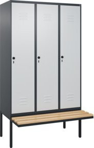 C+P Spind Classic PLUS Garderobenschrank mit Sitzbank, 3 Abteile, B/T/H: 212 x 120 x 81,5 cm, Farbe Anthrazit/Grau/Schwarz mit Buche-Hartholz Sitzfläche und Sicherheits-Drehriegel - Bild 1