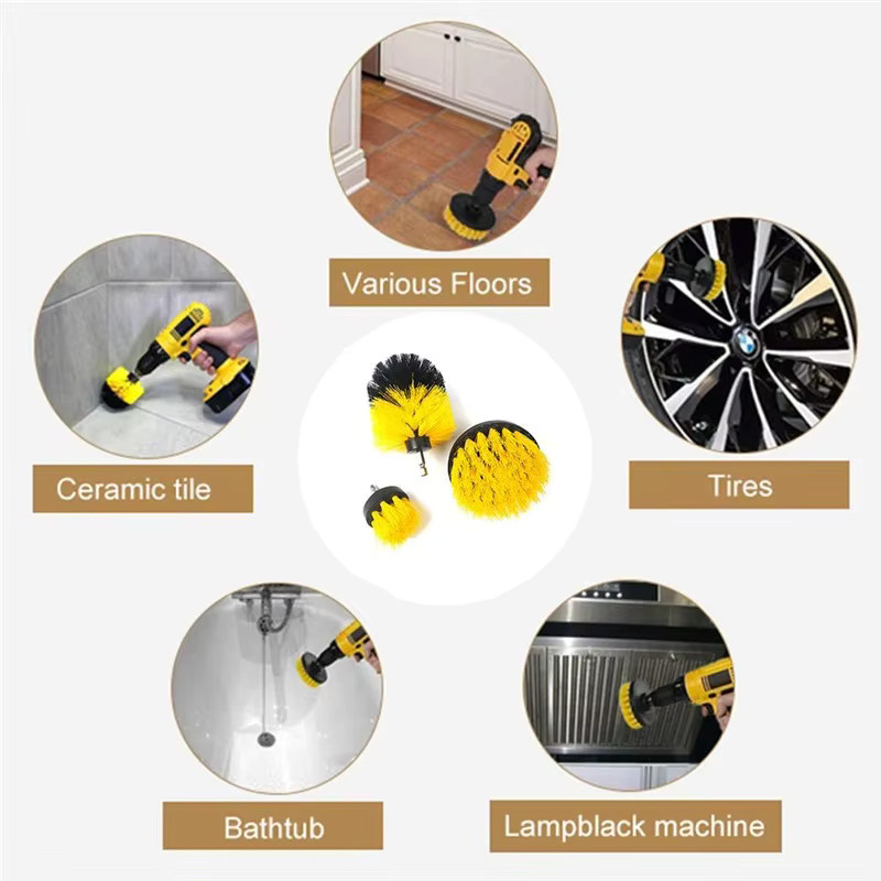 Untior Elektrisches Reinigungsbürsten-Set aus Kunststoff mit Nylonborsten in Weiß und Gelb für Teppich, Glas und Auto, 3er-Set - Bild 3