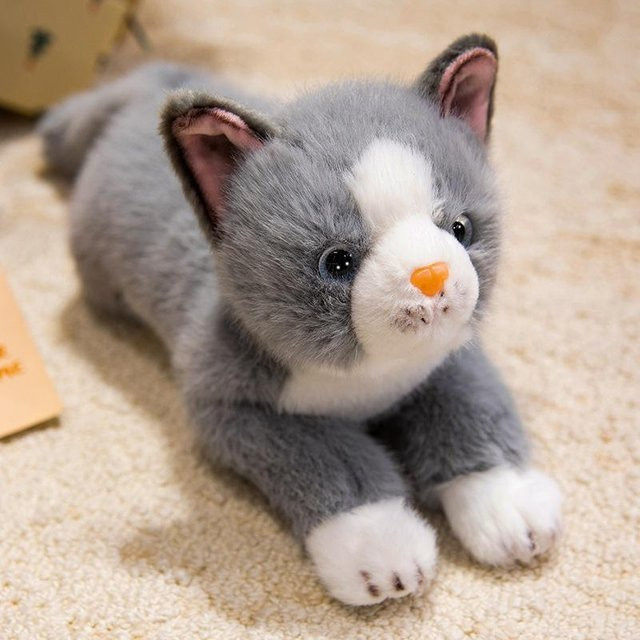 Niedliche simulierte liegende Kätzchenpuppe, Plüschtier, schwarze Katze - Bild 1