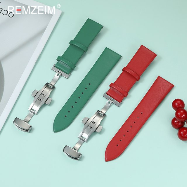 REMZEIM Uhrenarmband Leder, Schmetterlingsschnalle, Damen - Bild 1