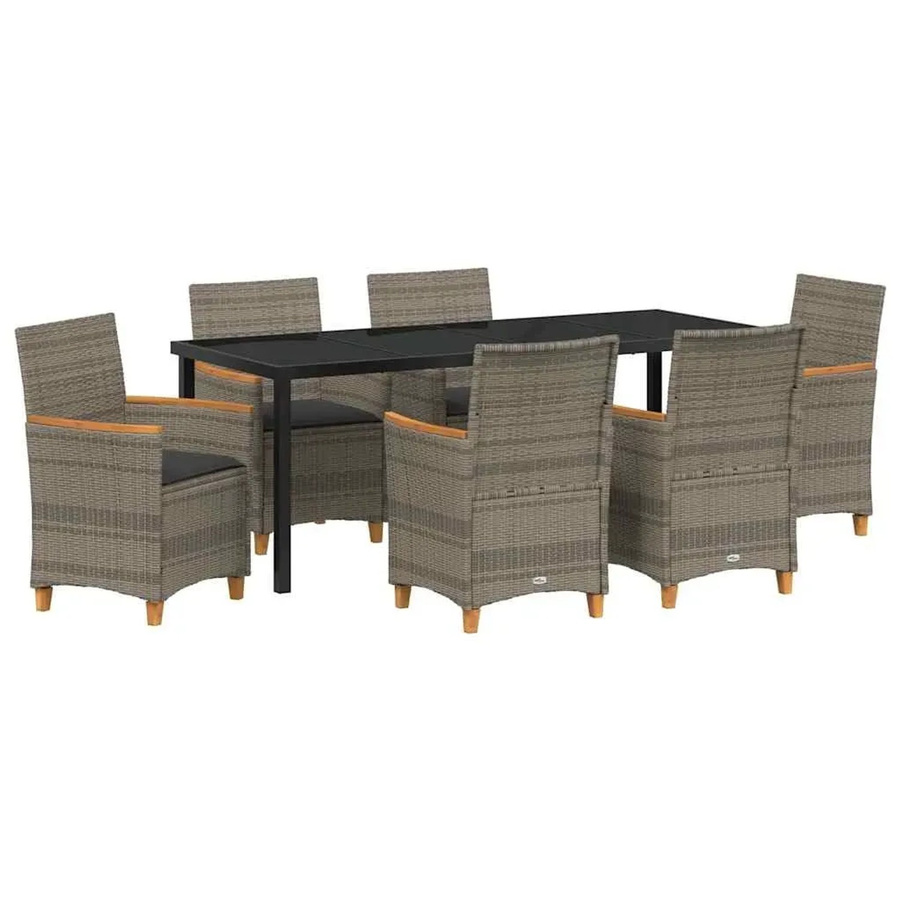 vidaXL Garten Essgruppe 7-teilig aus Poly-Rattan, Glas und Stahl in Grau - Bild 2