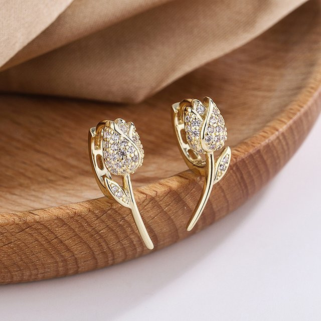 Huitan Creolen, blumenförmig, Gold, Zirkonia, Damen - Bild 1