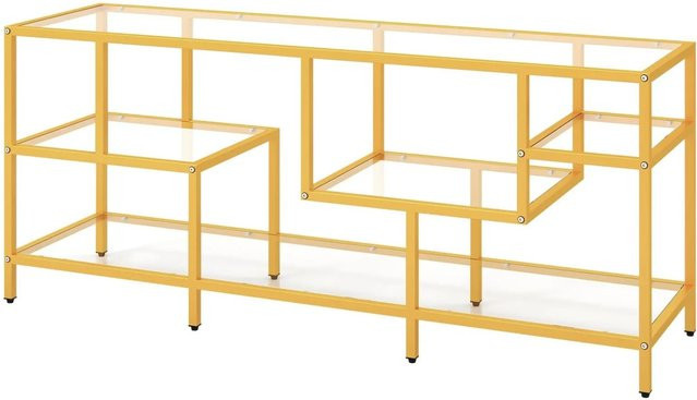 Costway TV-Schrank Fernsehtisch in Gold mit Glas und Metall, modern mit Medienfächern, B/T/H: 147 x 40 x 62 cm - Bild 1