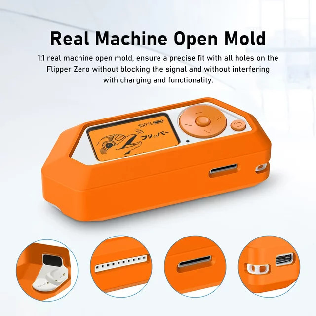 Silikonhülle für Flipper Zero in Orange mit Delfin-Design - Bild 1