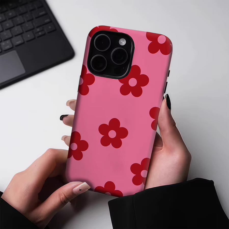 Robuste Blumen-Handyhülle für Apple iPhone 17 16 15 14 13 Pro Max Plus mit Magnetfunktion in Burgunderrot und Pink - Bild 3