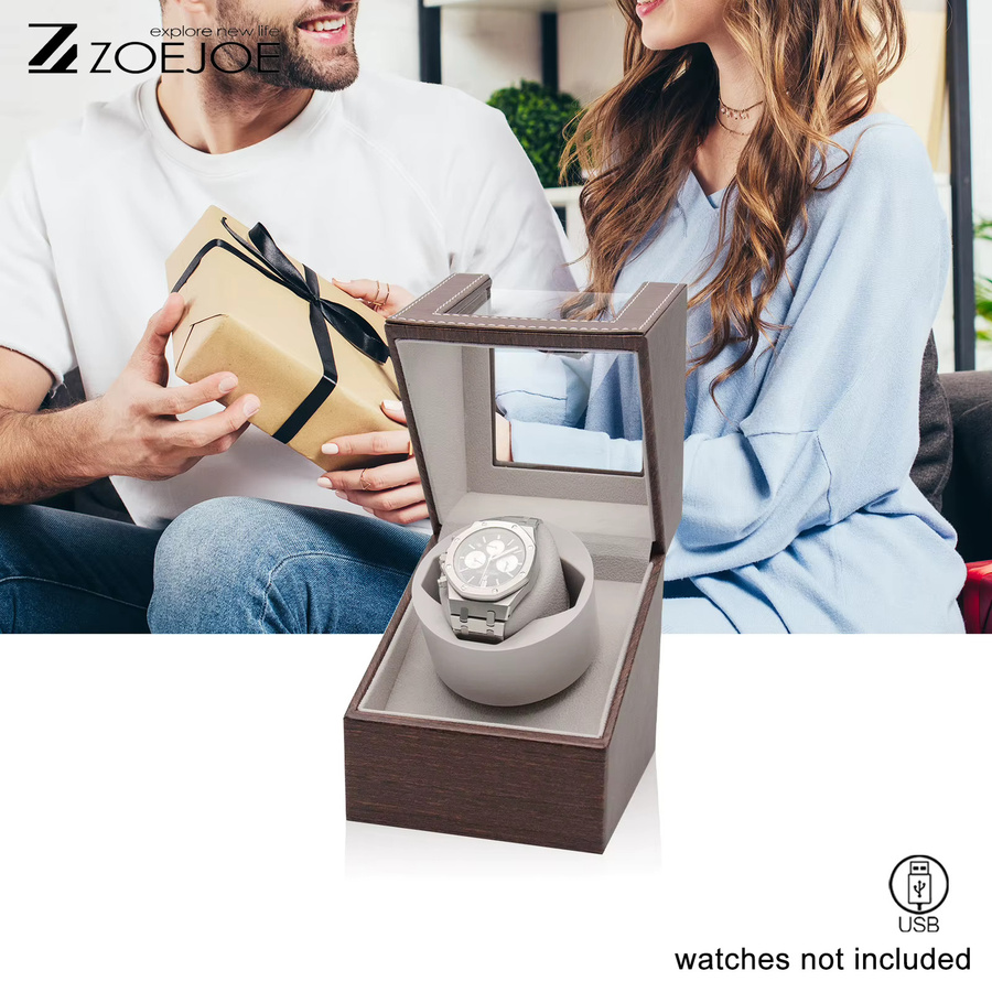 ZOEJOE Automatischer Uhrenbeweger, PU-Leder, Schwarz, USB-betrieben - Bild 5