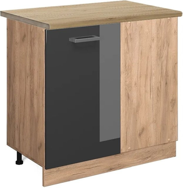 Vicco R-Line Eckunterschrank für die Küche in Anthrazit Hochglanz und Eiche mit Goldakzenten, Höhe: 86 cm, Breite: 60 cm, Tiefe: 81,6 cm - Bild 1