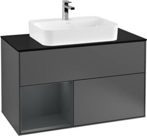 V&B Waschtischunterschrank Finion 100 Wandbeleuchtung in Anthrazit lackiert, Breite: 100 cm, Höhe: 50,1 cm, Tiefe: 50,1 cm - Bild 1