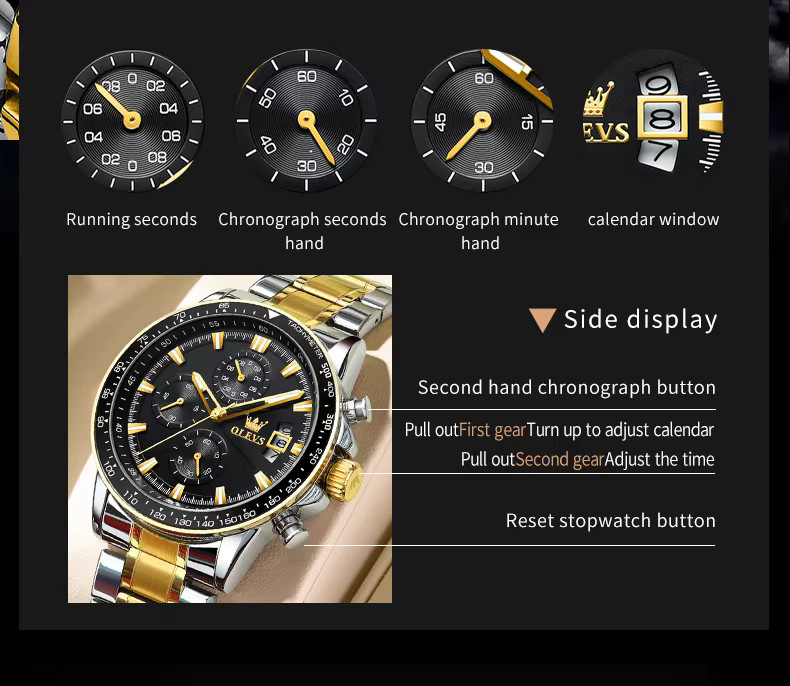 OLEVS Chronograph, Quarz, Edelstahl, Weiß, Herren - Bild 5