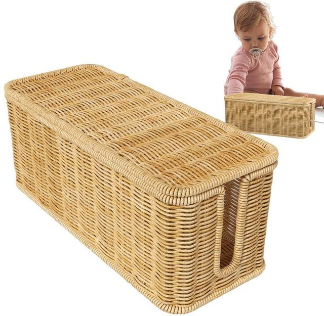 Rattan Kabelmanagement-Box mit offenen Schlitzen in Gelb zur Organisation deiner Kabel und Power Boards - Bild 1
