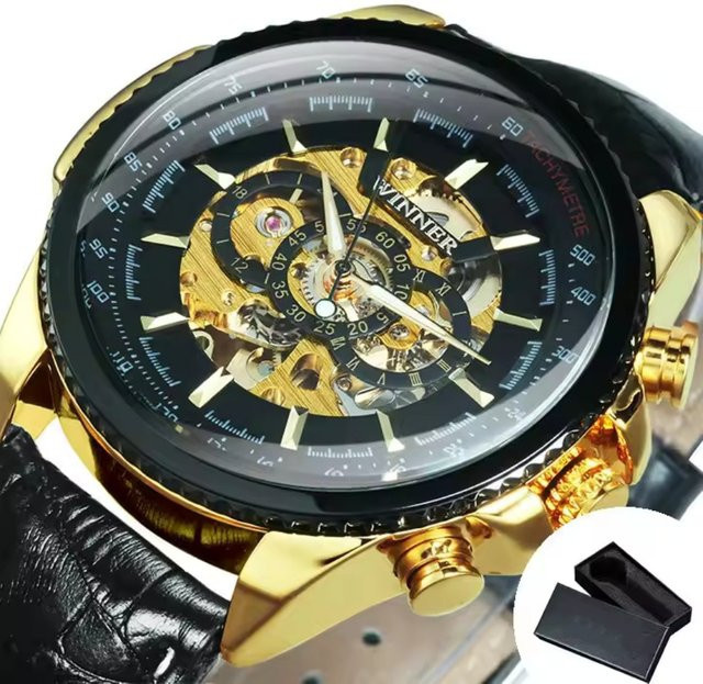 FORSINING Armbanduhr, Automatik, Skelett-Design, rund, Leder, Herren - Bild 1