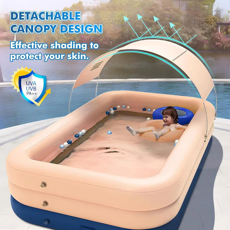 Aufblasbares Familien-Schwimmbad mit Baldachin und integrierter Batterie-Pumpe, rechteckig, Avocado Green, B: 210 cm, T: 182,88 cm, H: 60,96 cm - Bild 2