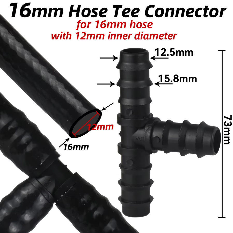 Kesla Tropfbewässerungs-Anschluss-Kit mit T-Stück und Winkelkupplungen für 1/2 Zoll und 16mm Gartenschläuche in Schwarz - Bild 2