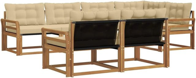 vidaXL Outdoor-Sofagarnitur aus Akazienholz in L-Form, 7-teiliges Set mit Kissen in Beige und Braun - Bild 1