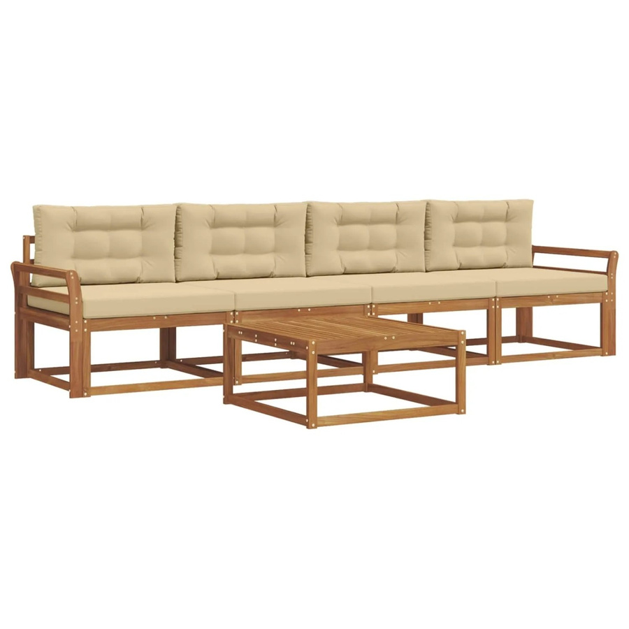 vidaXL Outdoor-Sofagarnitur aus Akazienholz mit Kissen in Natur und Beige - Bild 2