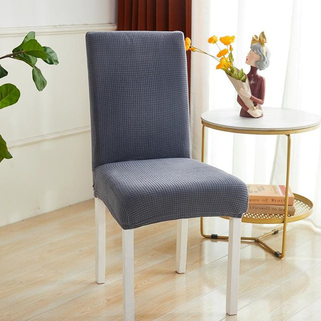 Yiran Furniture Karierter Fleece Stuhlbezug aus Polyester, elastisch und schmutzabweisend, Blau oder Grau, für Esszimmerstühle, Breite: 55-65 cm - Bild 1