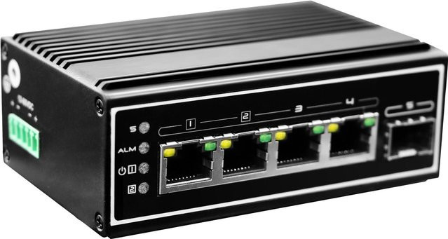 LevelOne Switch IGP-0502 mit 5x GE PoE für DIN-Rail, Schwarz - Bild 1
