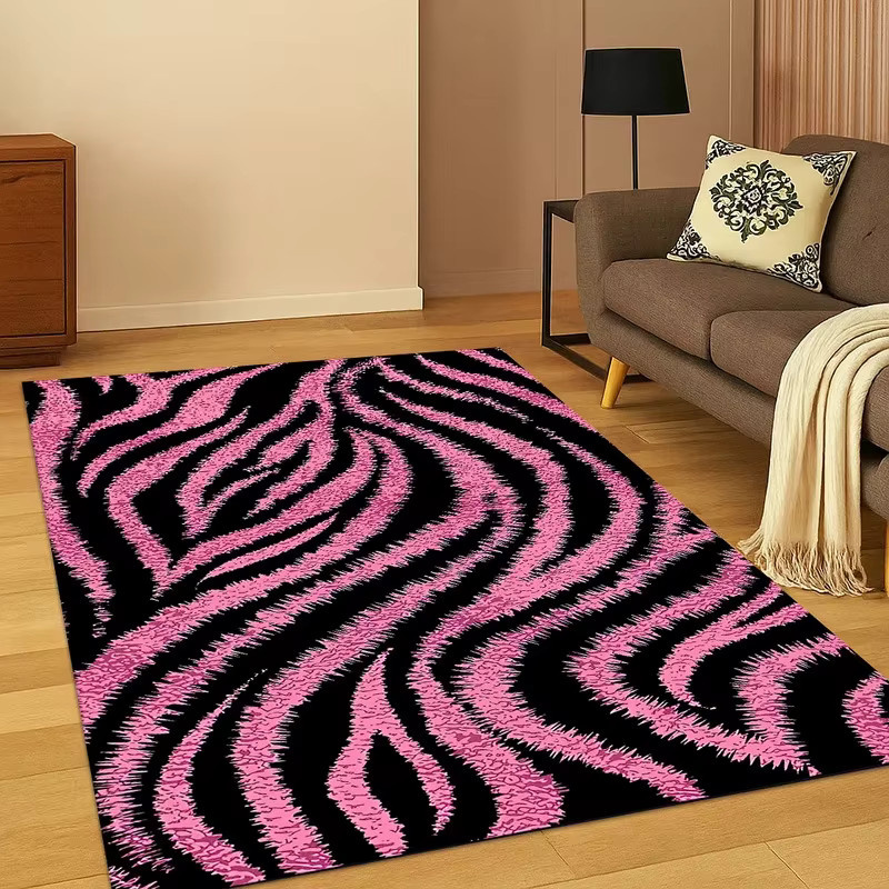 VIKAMA Vintage Zebra-Print-Teppich in Pink mit Distressed-Streifen, rechteckig, B: 120 cm, T: 80 cm - Bild 1