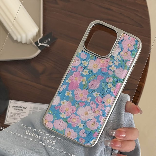 MUQGEW Stoßfeste iPhone Schutzhülle mit Koreanischem Ölgemälde Blumen Design und Tropfen-Kleber-Überzug in Multicolour für iPhone 17 Air 16 15 14 13 12 Pro Max - Bild 1