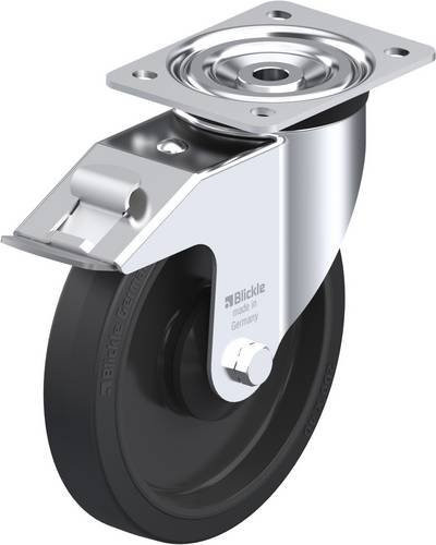 Blickle L-POEV 201KA-FI Lenkrolle mit Feststeller, Rad-Durchmesser: 20 cm, Tragfähigkeit: 400 kg, verzinkter Stahl und Kunststoff, Schwarz/Silber - Bild 1