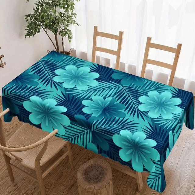 Wasserdichte und wiederverwendbare rechteckige Tischdecke mit tropischem Blumenmuster von Beau Maison in Blau, B/T: 140 x 180 cm - Bild 1