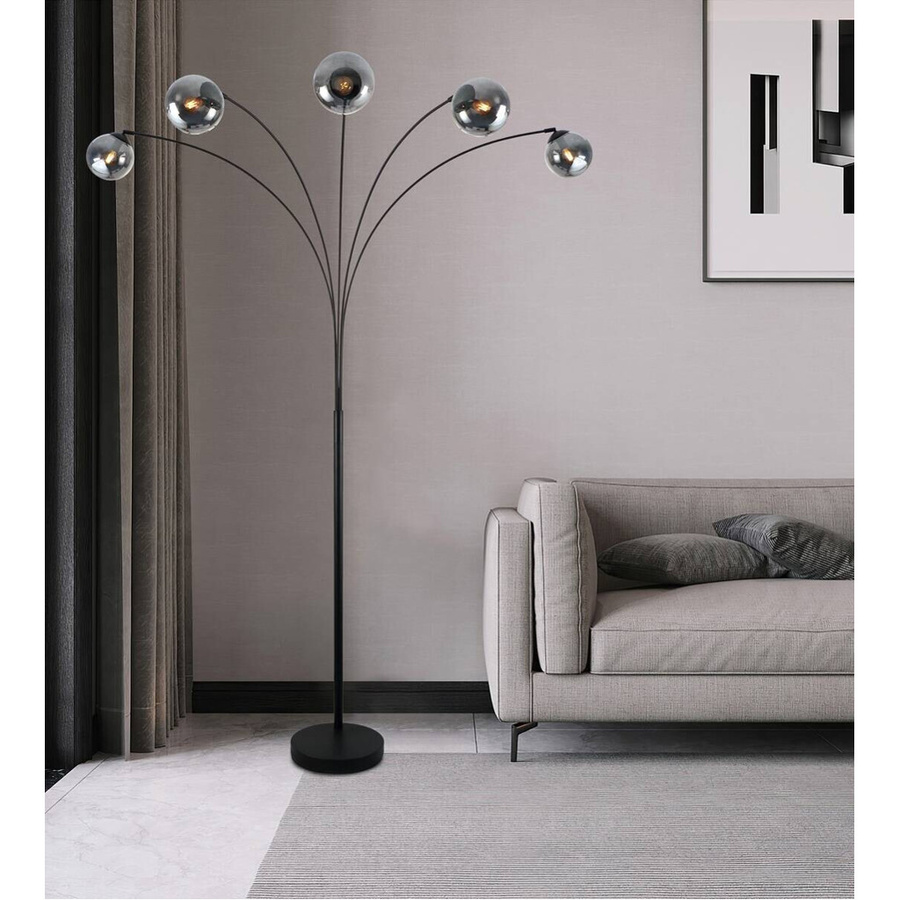 Pocoline Stehlampe Akali in Schwarz aus Metall und Glas mit 5 E14 Fassungen, Höhe: 210 cm, Breite: 170 cm - Bild 2