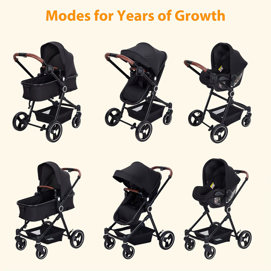 Multifunktionaler 3-in-1 Kombi-Kinderwagen von acekool in Schwarz für Neugeborene und Kleinkinder - Bild 3